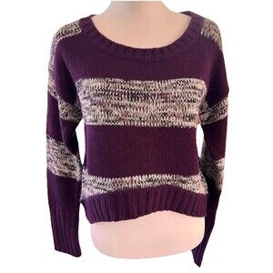 Vintage Purple Gray Colorblock Striped Cropped Knit Sweater Ribbed Y2K 90s XL